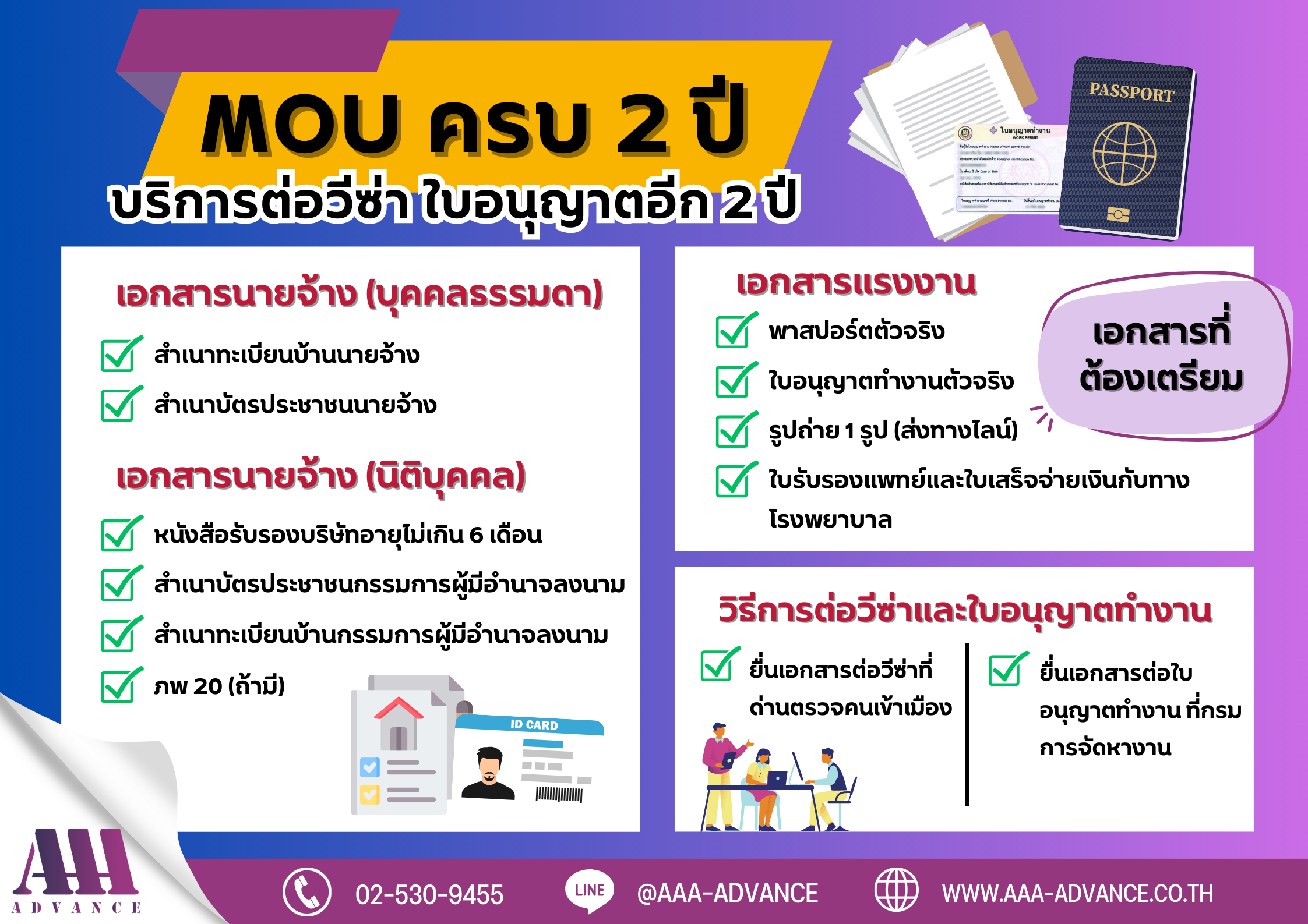 MOU ครบ 2 ปี พร้อมบริการต่อวีซ่า ใบอนุญาตอีก 2 ปี